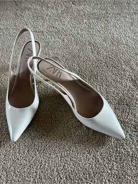 Zara Ivory Pointed Slingback Heels